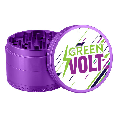 Purple metal grinder with custom full color logo.