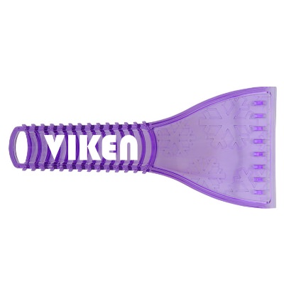 Purple ice scraper with printed snowflakes and a custom promotional logo.