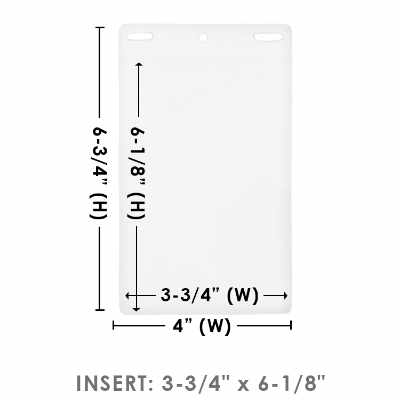 4 inch by 6.75 inch clear vertical badge pouch with double holes.
