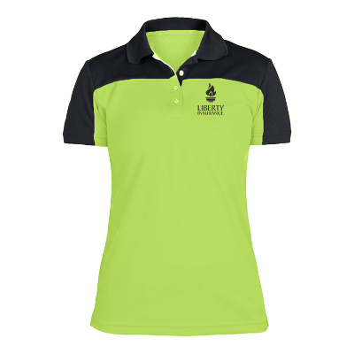Customized safety yellow with carbon colorblock ladies' performance polo