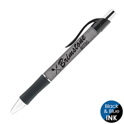 Custom plastic full-color pen with rubber grip.