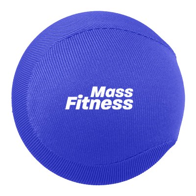 Blue polyurethane sports ball with a custom logo.