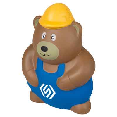 Foam construction bear stress ball with custom imprint.