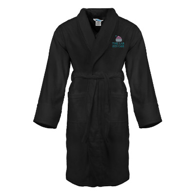 Black cotton robe with custom embroidered logo.