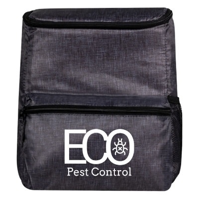 Charcoal backpack cooler with custom logo.