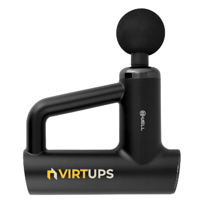 Black plastic massager with a branded logo.