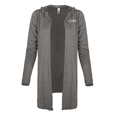 Custom gray cardigan with imprint.