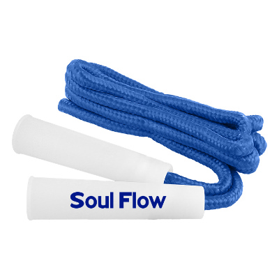 Blue jump rope with custom logo.