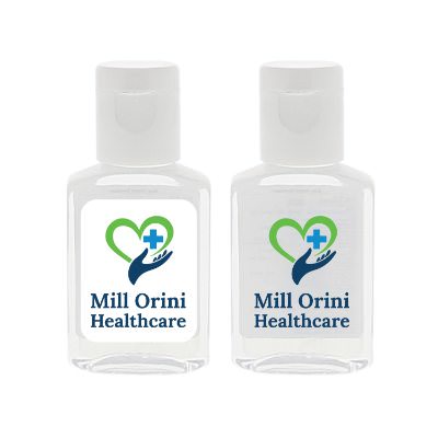 PET plastic bottle with clear or white label hand sanitizer with a custom logo.