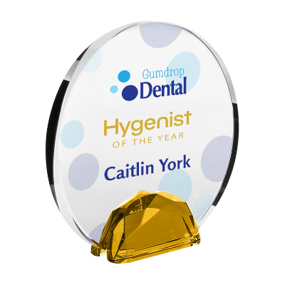 Crystal award with custom full color imprint.