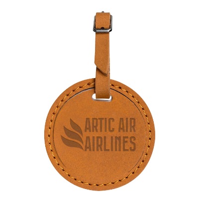 Round tan custom luggage tag with.