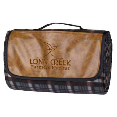 Debossed brown picnic blanket with branded logo
