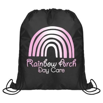 Black drawstring bag with UV activated custom imprint.