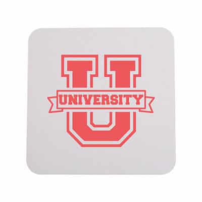 Pulpboard natural square coaster with a custom imprint.