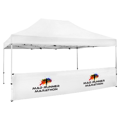 Full-color 15-ft. tent half wall with custom imprint.