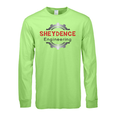 Custom long sleeve lime tee with full color imprint.