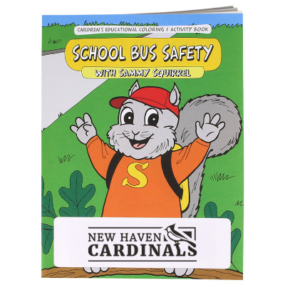 Multicolored paper coloring book with a custom imprint.