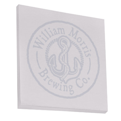 White paper sticky note with a customized imprint.
