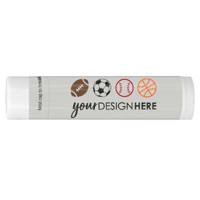 Soccer background lip balm with a branded logo.