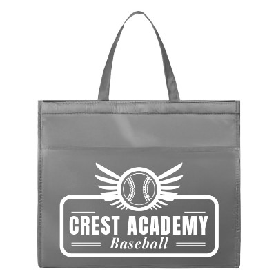 Gray polyester cooler with a custom logo.
