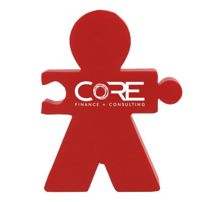 Foam yellow unity figure stress reliever with custom imprint.