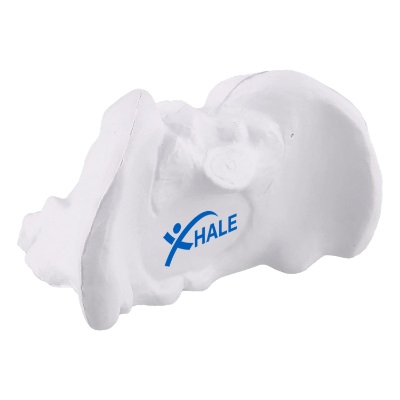 White foam stress ball with a personalized logo.