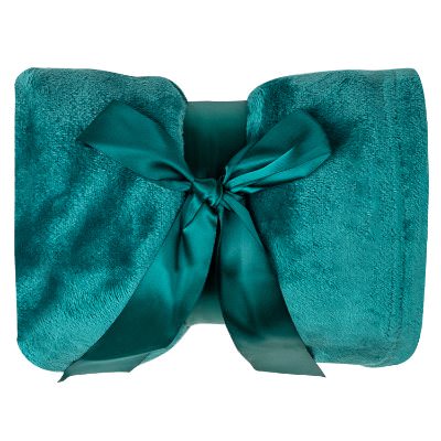Blank gray plush blanket with satin ribbon in 15 colors.