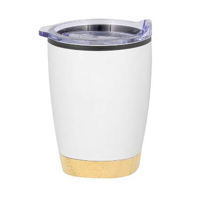 Blank bamboo bottom white tumbler.
