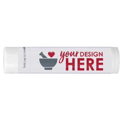 White background lip balm with a custom imprint.