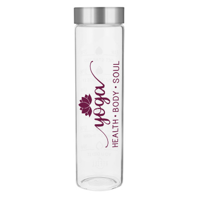 Glass water bottle with custom logo in 20oz.