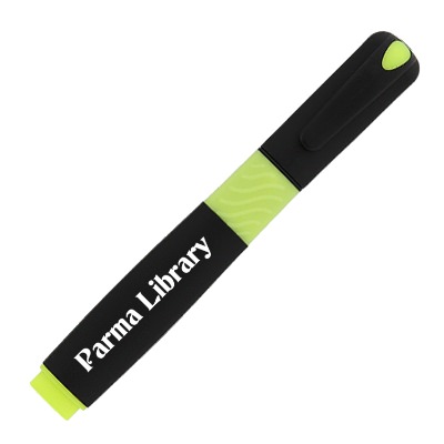 Plastic lonestar highlighter with branded imprint.