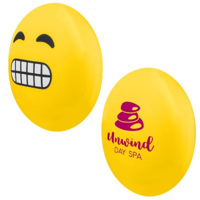Foam yikes emoji stress ball with promotional imprint.