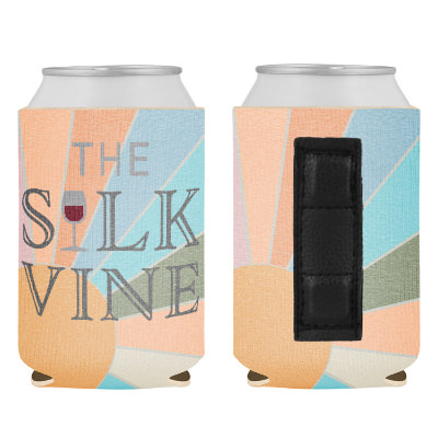 Boho can cooler with custom full color imprint.