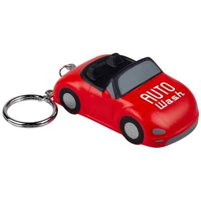 Foam convertible car stress ball keychain with custom imprint.