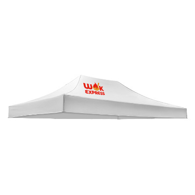 White 15-ft. tent canopy with custom imprint in 1 location.