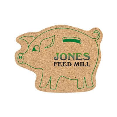 Cork piggy bank coaster with full color logo.