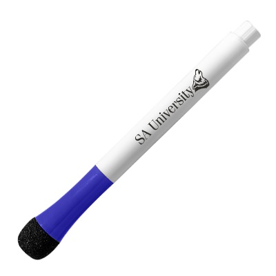 Branded white barrel marker with eraser.