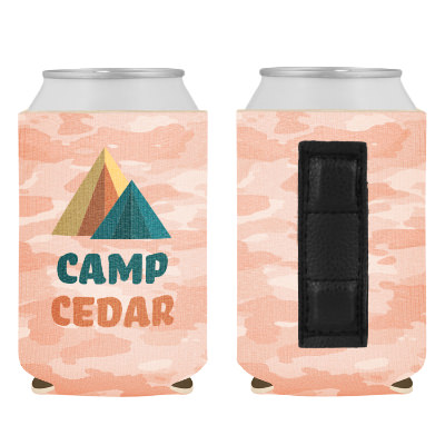 Camo can cooler with custom full color imprint.