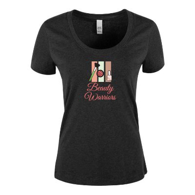 Heathered charcoal ladies tee with personalized full color imprint.