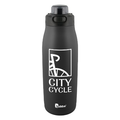 Black sports bottle with custom logo in 32 oz.