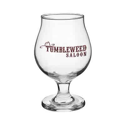 Glass clear beer glass with custom imprint in 16 ounces.