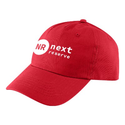 Red promotional customized ball cap.