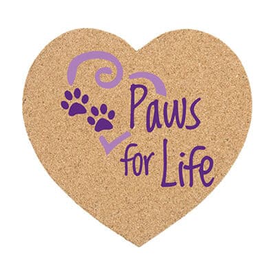 5 inch cork heart coaster with full color printing.