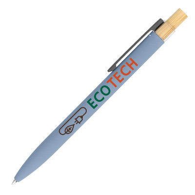 Light gray aluminum pen with a custom imprint.