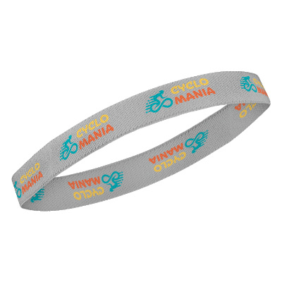 Custom gray headband with full color imprint.