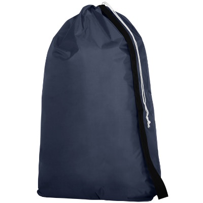 Polyester navy workhorse drawstring utility bag blank.