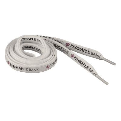 White full-color shoelaces with custom imprints.