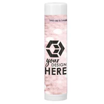 Ocean background lip balm with a personalized logo.