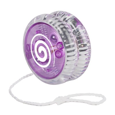 Purple plastic yo-yo with a custom logo.