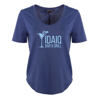 Custom insignia blue women's tee with logo.